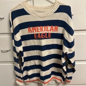American Eagle Outfitters Navy and Cream Striped Sweater